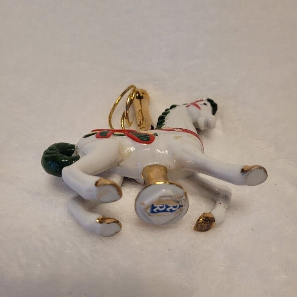 Vintage Carousel Horse Ornament White Red Green Gold Trim Holiday Decor - Picture 6 of 8